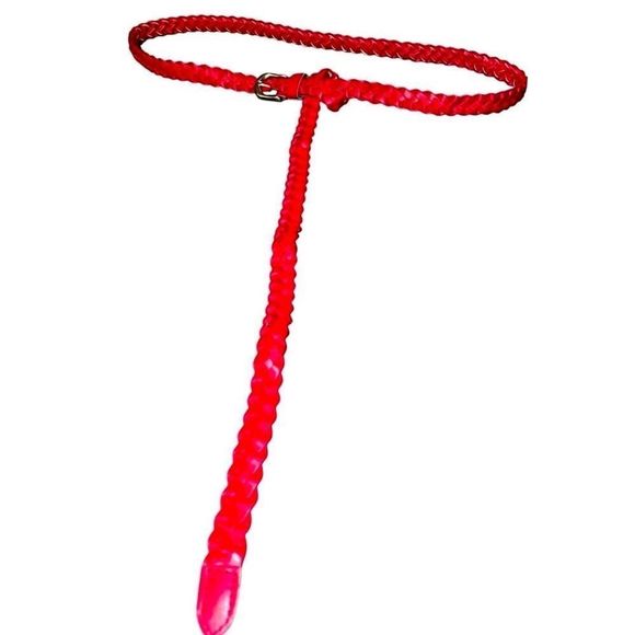 Skinny Woven Extra Long Red Belt - Bid Now = Discounted Shipping - Picture 2 of 9